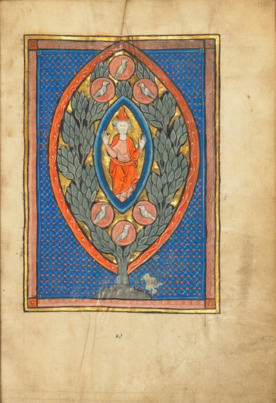 A Man Enthroned within a Mandorla in a Tree by Unbekannt Unbekannt